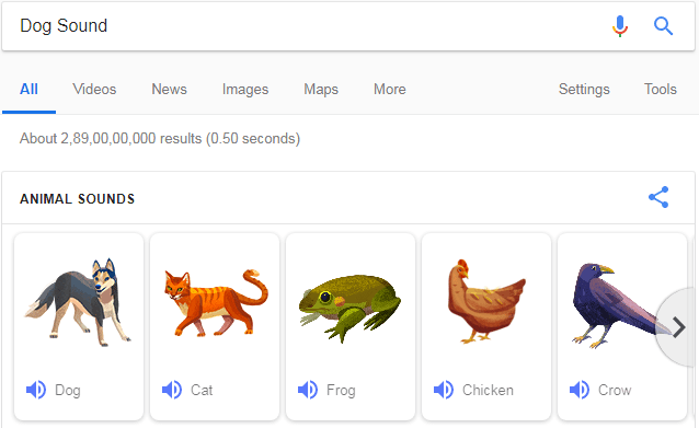 Useful tricks of Google Search Engine 3 Animal Sounds by Google Search Engine